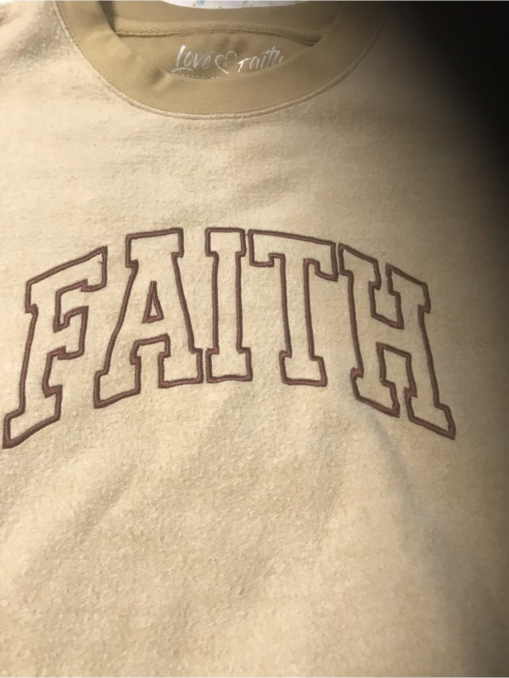 Beige 'FAITH' Crewneck Sweatshirt